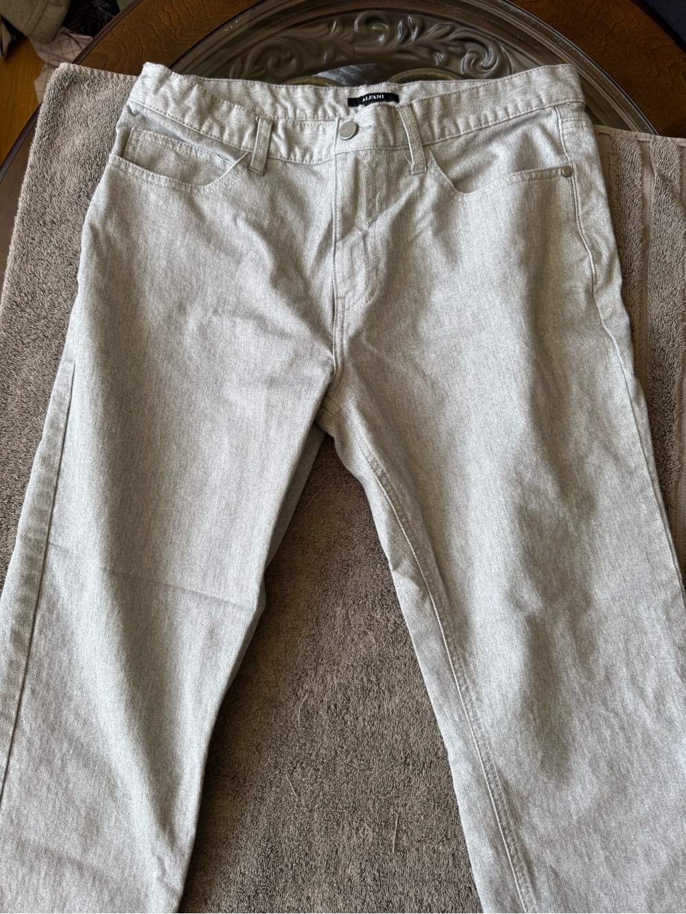 Alfani light gray zip up and button straight leg jeans-size 32/30